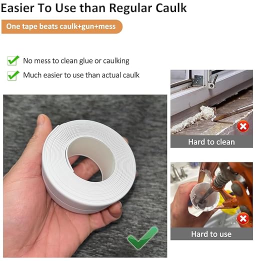White Caulk Tape Self Adhesive Waterproof, Bathroom Peel & Stick Caulking Strip Floor Tile Wallpaper Toilet Tub Shower Wall Trim, DIY Project Renter Friendly Decor, Quick & Easy to Install in Minutes - Image 4