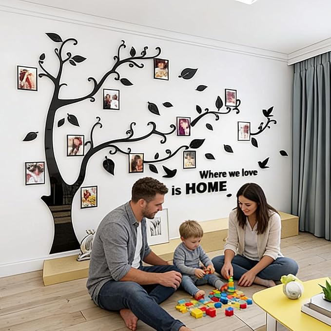 3D Tree Wall Stickers - DIY Photo Frame Tree Wall Decal Family Photo Frame Sticker Murals Wall Decor Living Room Bedroom TV Background Home Decorations (M:83 * 59in,Black Right) - Image 2