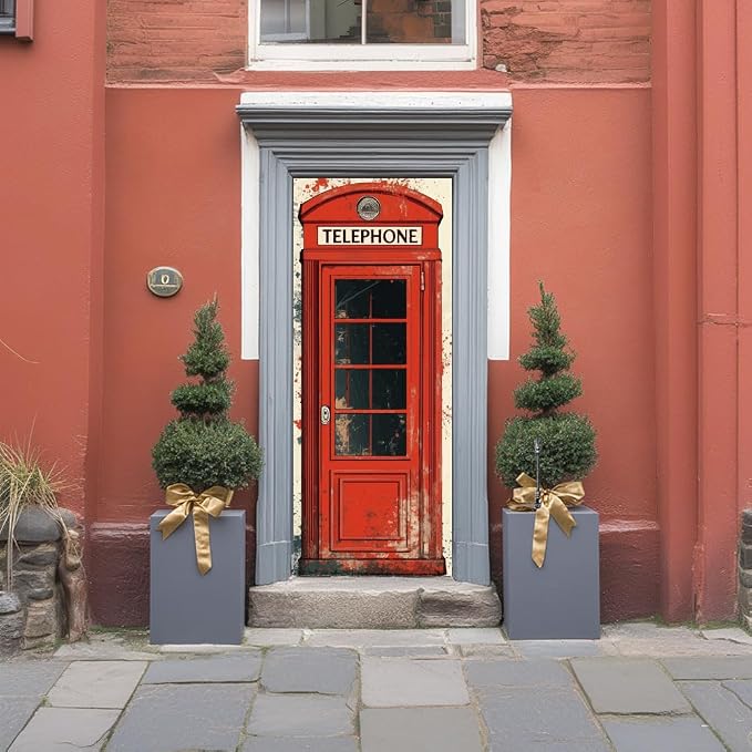 arricraft 2 Pcs Self-Adhesive Door Sticker, 31.5"x78.7" Red Vintage Phone Booths Door Murals Stickers PVC Door Removable Wallpaper Decoration for Bedrooms ​Living Room - Image 7