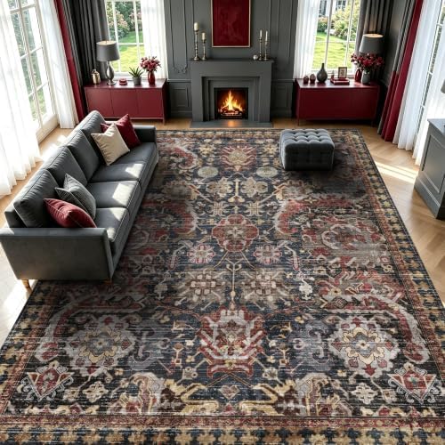 RUGSURE Washable Area Rugs - Perfect for Living Room, Bedroom, Kids Room, Nursery - Stain & Water Resistant Non-Slip, Pet & Child Friendly, Vintage Tribal Area Rugs (Rust, 9' x 12') - Image 3