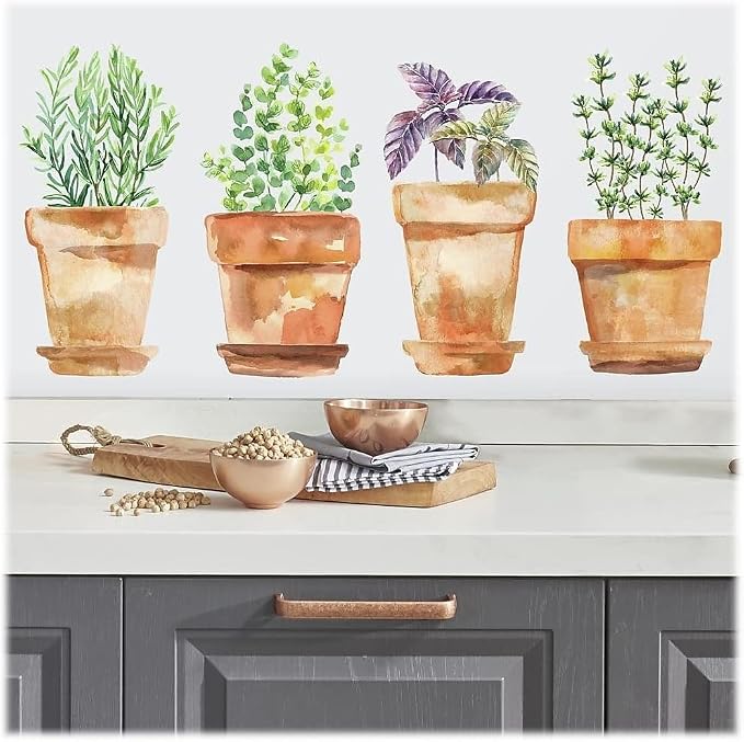 RoomMates Watercolor Potted Herbs Peel and Stick Wall Decals, Vinyl, Made in USA - Image 3