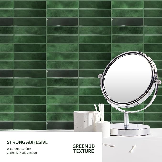 Peel and Stick Backsplash 3D Wall Tiles,Self-Adhesive,Oil Proof,Waterproof, Removable Wall Panels for Kitchen & Bathroom,Modern Design, Easy Install (10.7ft，12x9 inch,14 Pack) (Green) - Image 3
