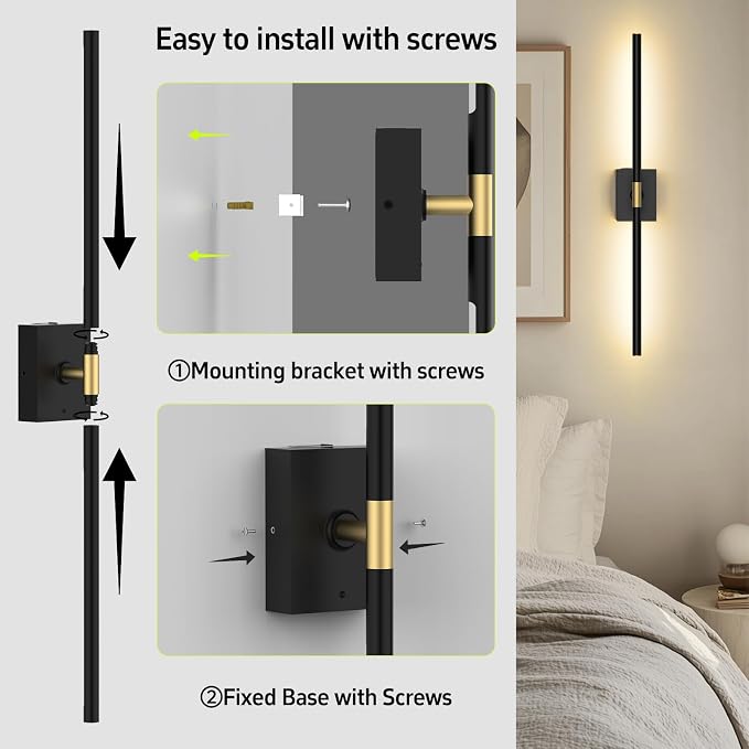 iThird Battery Operated Wall Sconces Set of 2, 10000mAh, Black | Detachable rechargeable battery, 31.5" wireless lighting for TV wall mirror bedroom or living room decor - Image 9