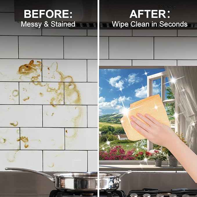 Countryside Village Kitchen Backsplash Peel and Stick, 30x16 in | French window view of flower meadow, rolling hills and village; flat 2D waterproof peel and stick; wipe clean; 30x16 in - Image 4