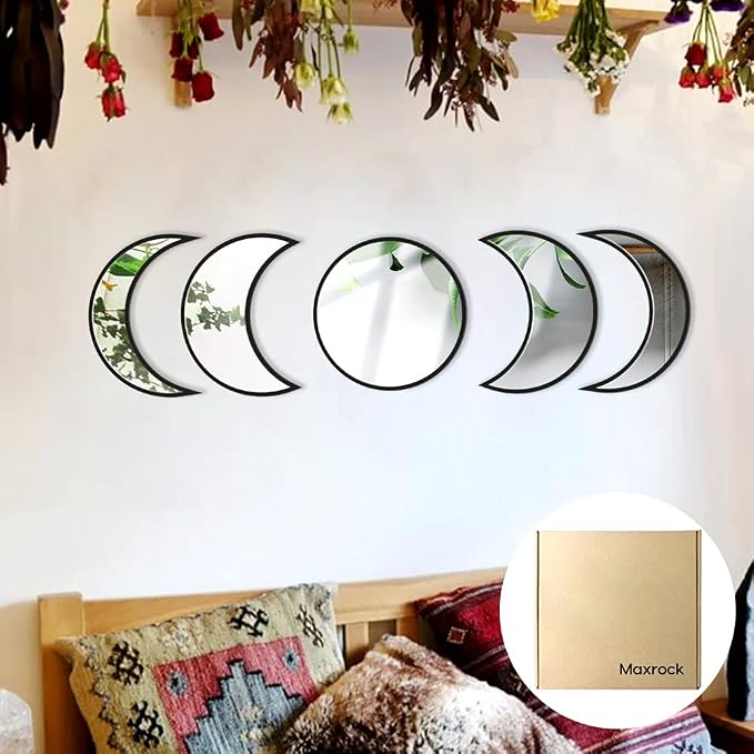 MAXROCK Scandinavian Natural Decor Acrylic Moonphase Mirrors, Moon Phase Mirror Set, Bohemian Wall Decoration for Living Room Bedroom（Not Actual Mirror) by MAXROCK