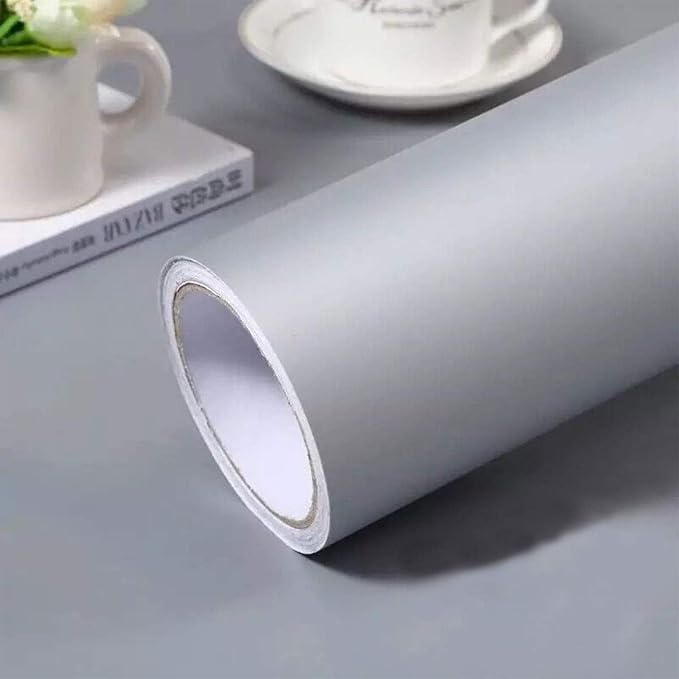 practicalWs Gray Self-Adhesive Wallpaper Film Stick Paper Easy to Apply | Peel And Stick Wallpaper Shelf Liner Table Cabinet and Door Reform Wall paper 15.75 Inch By 9.8 Feet by practicalWs