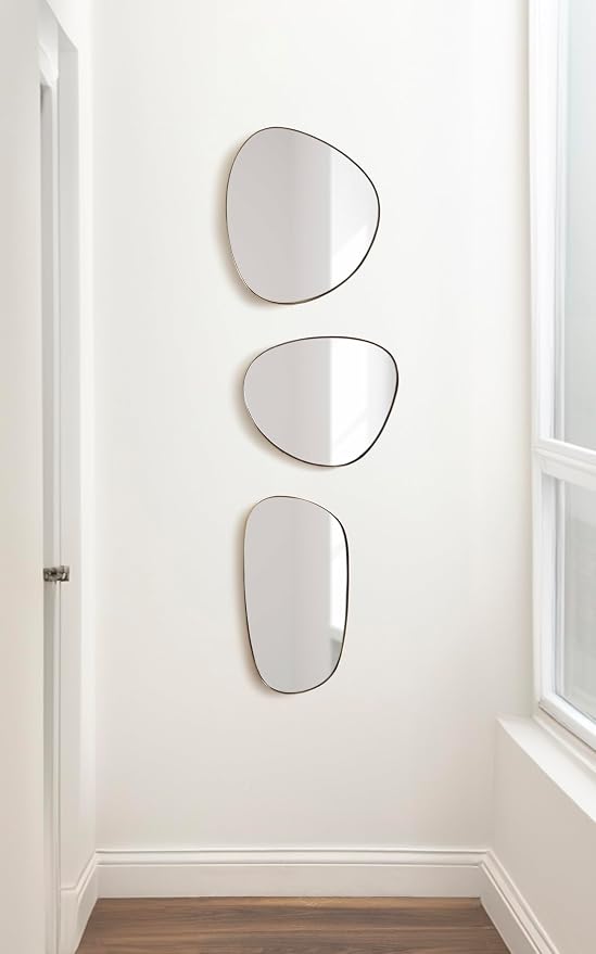 Kate and Laurel Rollo Modern Irregular Metal Wall Mirror Set, Set of 3, Varying Sizes, Gold, Decorative Three-Piece Asymmetric Mirror Set for Use as Bathroom Mirror Decor or Gallery Wall Mirrors - Image 4