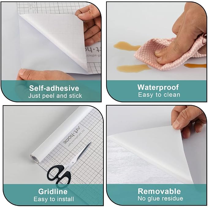 Arthome 35.4''x120'' White Contact Paper, Self-Adhesive Wallpaper Waterproof Gloss PVC Vinyl, Oil Proof, White Vinyl Paper for Furniture Cover Surface, Countertop, Kitchen, Shelf Liner - Image 6