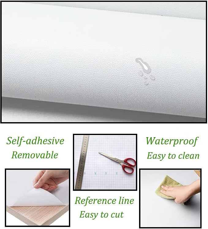 Safiyya 118"x17.7" Peel and Stick Wallpaper White Contact Paper Waterpoof Self Adhesive Decorative Contact Paper Vinyl Roll for Wall Kitchen Wallpaper for Bedroom (Pack of 2) - Image 6