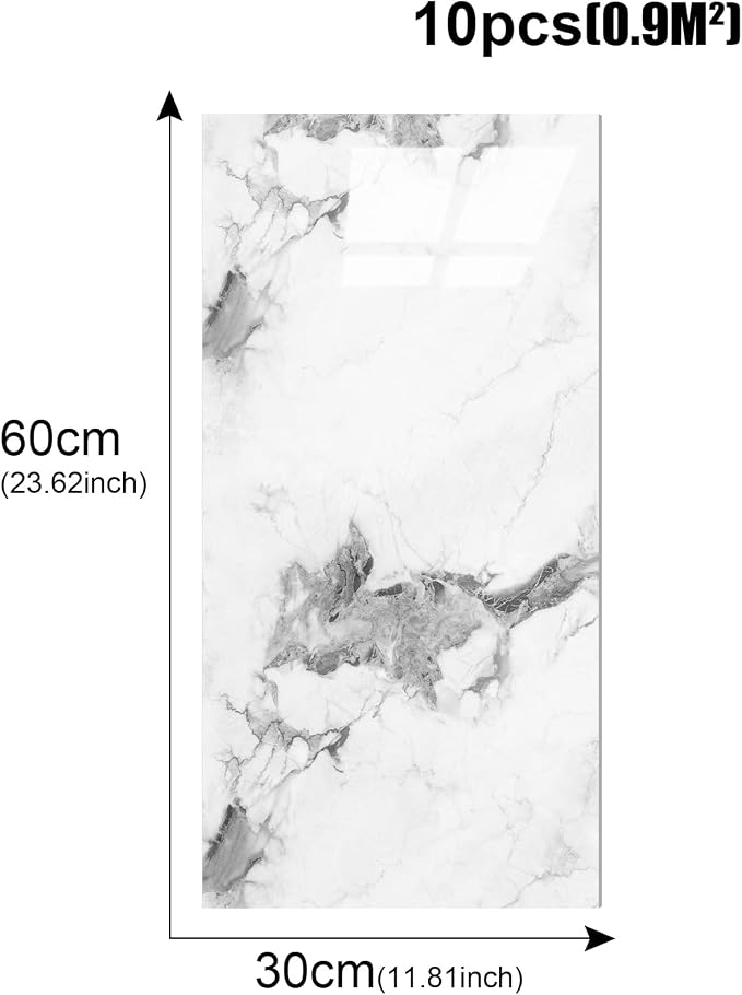 10pcs Thick Marble Peel and Stick Waterproof Wall Panels,Heat-Resistant Backsplash Tile, 23.6"x11.8" PVC Foam Wall Sticker for Kitchen,Living Rooms,TV Walls,Grey White (Not Real Tile 19.4Sq. Ft.) - Image 4