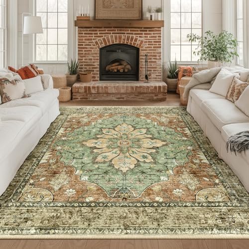 RELEANY Washable Area Rug, Square 8'x8', Brick/Brown/Green - Image 2