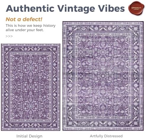 OPPODREAM Vintage Purple Area Rugs 4' Round, Washable Rug for Living Room - Image 3