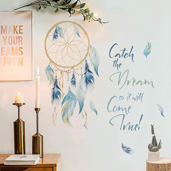 Runtoo Dream Catcher Quotes Wall Decals Colorful Feathers Wall Art Stickers Bedroom Living Room Home Decor - Image 2