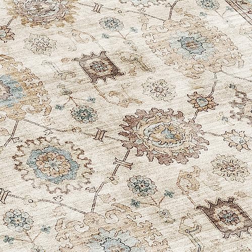 ReaLife Rugs Machine Washable Area Rug Runner - Living Room Bedroom Bathroom Kitchen Entryway Office - Padded Low Pile Stain Resistant Premium - Boho Farmhouse Vintage - Bryn - Beige Seafoam 3' x 5' - Image 2