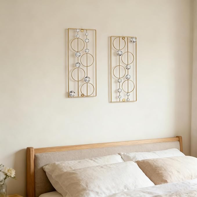 ZEXUIRU 2 Pcs Abstract Metal Art for Wall Decor Living Room Bedroom Bathroom Office Metal Bling Modern Geometric Hanging Vertical Small Iron Sculpture Plaque Pack -Gold 15.7in - Image 5