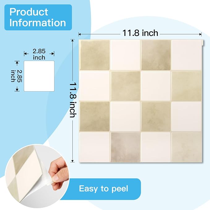 Art3d Grid Peel and Stick Backsplash, 10-Pack, 12 x 12 in, Beige and White | Enhanced Thickness, Strong Adhesion, Moisture Resistant, Long-Lasting, Minimalist Look, DIY Friendly, for Kitchen Countertops - Image 7