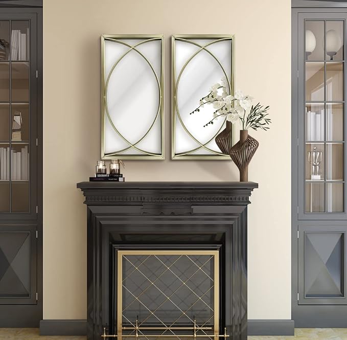 Gold Rectangle Wall Mirror with Metal Frame,Decorative Wall Mirror Set,Hanging Mirrors for Living Room Bedroom Bathroom Entryway,Pack of 2 16"X32" - Image 4