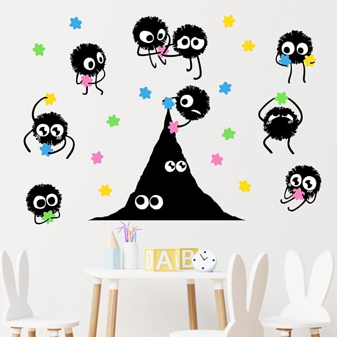 Mfault Soot Sprites Wall Decals Stickers, Colorful Hexagram Candies Dust Nursery Classroom Decorations Bedroom Playroom Art, Neutral Toddlers Boys Girls Kids Room Decor | Nursery Classroom Decorations Bedroom Playroom Art, Neutral Toddlers Boys Girls K... - Image 5
