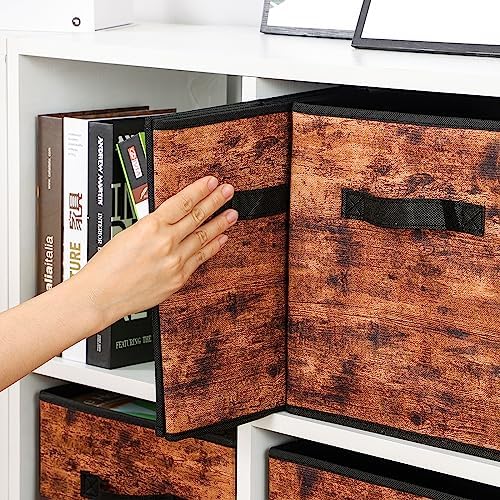 Stero Fabric Storage Cubes, 6 Pack Foldable Storage Bins with Handle, 13 Inch Box for Shelves, Closet, Organizer, Rustic Brown and Black - Image 7