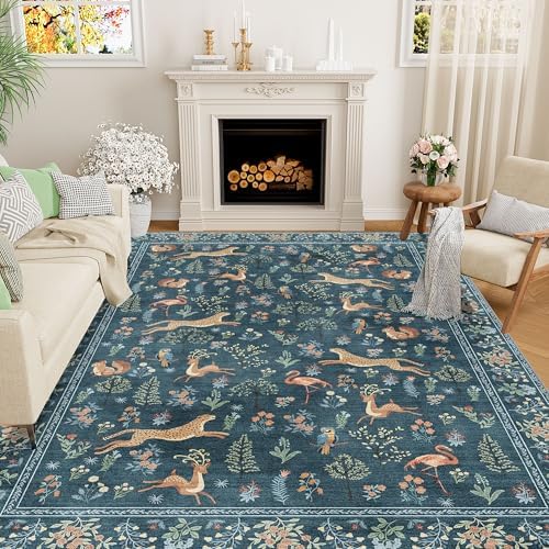 DUKINO 8x10 Area Rugs, Washable Soft Animal Bedroom Rug Non Slip, Blue by DUKINO
