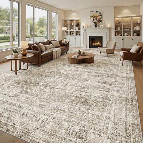 Soalmost 10x14 Area Rugs for Living Room Washable Rug Non-Slip Brown - Image 2