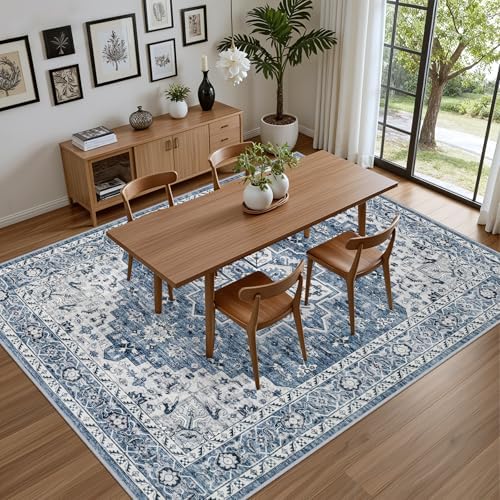 6x9 Area Rugs Living Room: Washable Vintage Rug for Bedroom Blue - Image 5