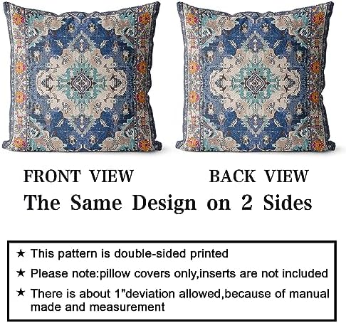 Snycler Boho Throw Pillow Covers 26x26 inch Set of 2 Boho Rug Carpet Double Sided Pattern Cotton Soft Pillow Case Cushion Cover Pillowcase for Couch Sofa Bed Decorative (Blue) - Image 2
