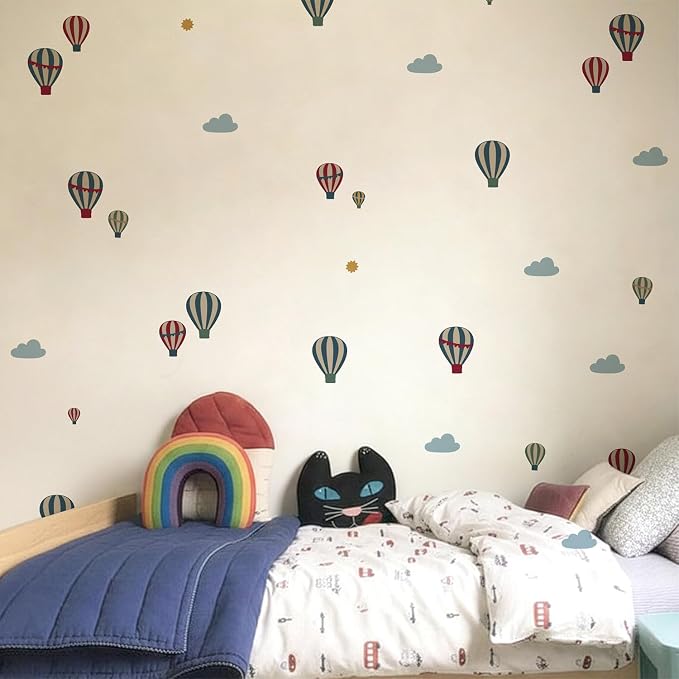 50pcs Hot Air Balloons Clouds Fabric Wall Stickers,Vibrant Self-Adhesive Wall Decals Easy Removable DIY Kids Room Toddlers Bedroom Nursery Decor - Image 7