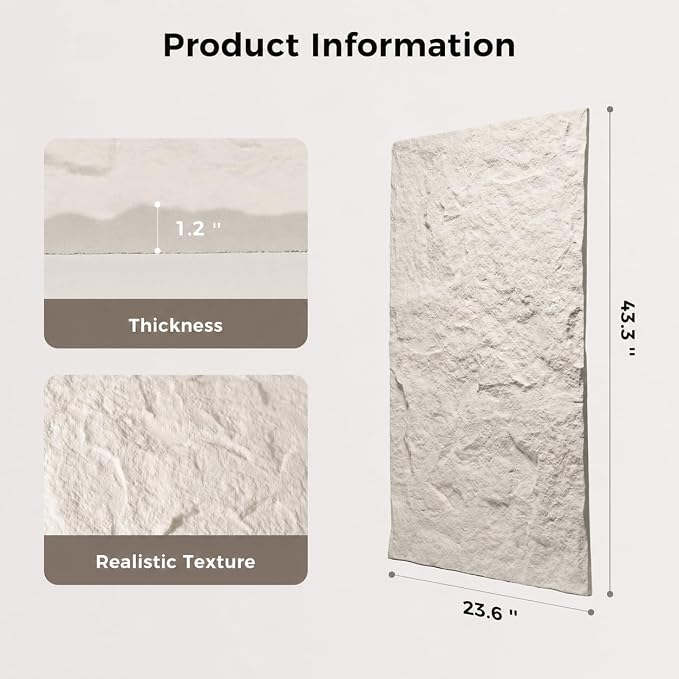 4Pcs Faux Stone Wall Panel 43.3''x23.6'',Lava Stone Design, Cream | PU Stone Wall Panel for Interior Wall Decor, Bedroom, Living Room, Office - Image 2