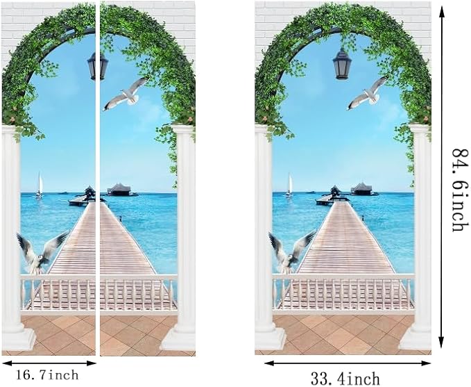 artfanke 3D Door Sticker Peel and Stick 33.5"x84.6"- Self-Adhesive Door Murals Wallpaper - Arched Seagulls Bridge Seascape Wall Decal for Bedroom Decor (2 Sheets/Set) - Image 6