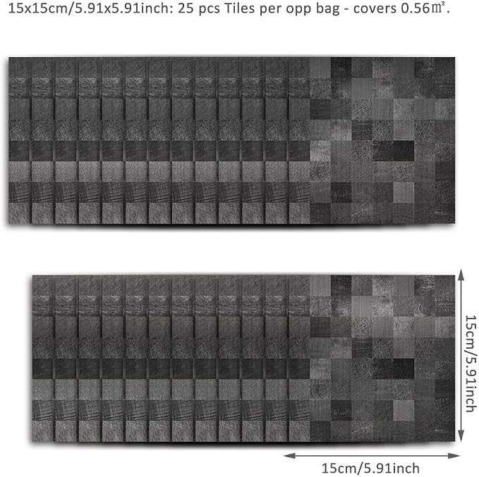 25 Pcs Brushed Silver Self-Adhesive Peel and Stick Tile Decal, Water-Proof Backsplash Wall Tile Sticker for Kitchen Bathroom Decor, Gray Square Mosaic, 6x6inch - Image 5