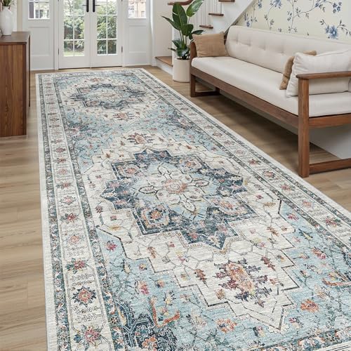 Madane 4x10 Wide Hallway Runner Rug Washable for Living Room, Blue - Image 2