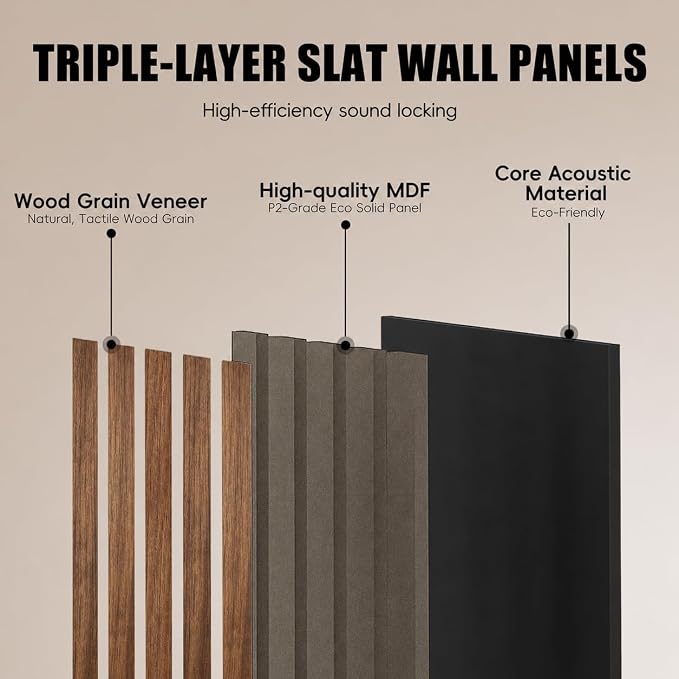 RITOLLO 4 Pack Wood Panels for Wall - 47.2"×23.6" Wood Slat Acoustic Panels for Wall, Soundproof Panels, 3D Fluted Panels for Interior Wall Decor (Walnut) - Image 3