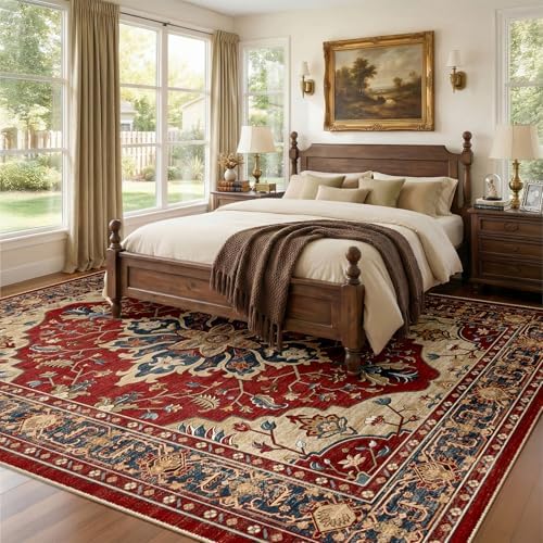RELEANY Washable Area Rug, Large 9'x12', Red/Blue - Image 3