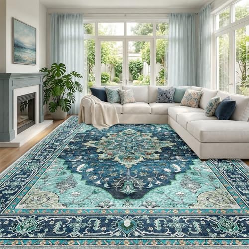 RELEANY Washable Area Rug, Large 10'x12', Teal by RELEANY