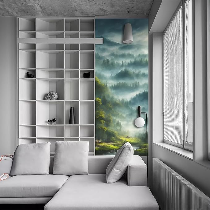 REDAMANCY River Mountain Forest Green Landscape Nature Peel and Stick Door Stickers Vinyl Decals Decor Modern Self-Adhesive, Waterproof, Removable - Image 6