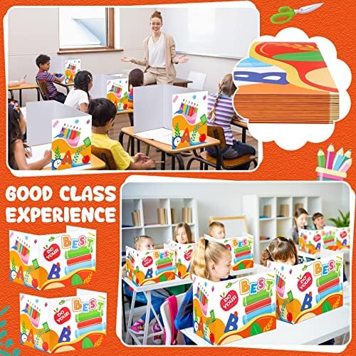 24 Pcs Privacy Boards for Student Desks Bright Colored Classroom Desk Divider Trifold Table Desk Privacy Panel Folders Screen Partition for School Teacher Student Study Test Home(Clock) - Image 4