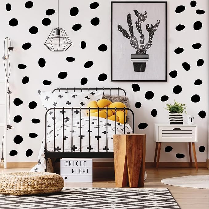380 Pcs Removable Matte Black Irregular Abstract Shape Wall Decals Set | 10 Sheets Peel & Stick Abstract Shape Vinyl Stickers for Bedroom, Living Room & Modern Accent Wall Decor(1.3–1.8 in) - Image 4