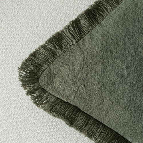 MIULEE Boho Linen Fringe Decorative Throw Pillow Covers Rifle Green 18x18 - Image 3