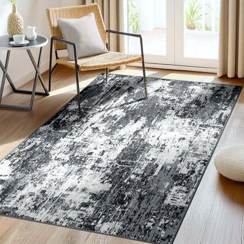 RELEANY Washable 3'x5' Abstract Area Rug for Living Room Black White by RELEANY