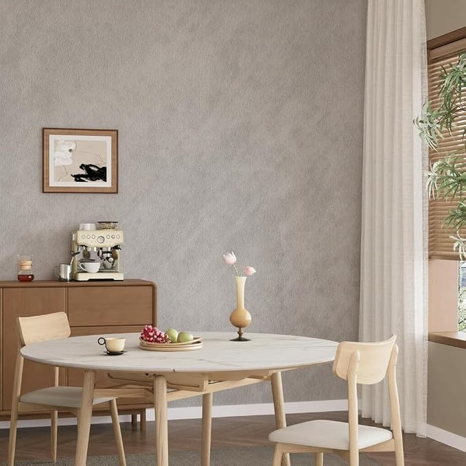 Gray-Beige Limewash Wallpaper Peel and Stick 16'' x 354'' Silver Plaster Concrete Contact Paper Self Adhesive Waterproof Beige Matte Limestone Textured PVC Removable Vinyl for Bedroom Kitchen Bathroom - Image 6
