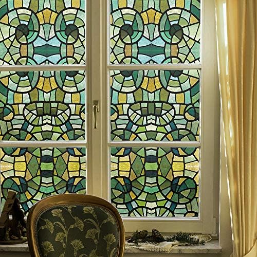 Funlife Privacy Glass Window Film - Single Sided Static Cling Covers for Bathroom Windows, 29.53"x118", Green Glass Mosaic by funlife
