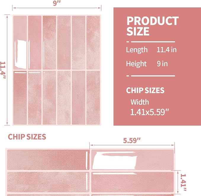 Peel and Stick Backsplash 3D Wall Tiles,Self-Adhesive,Oil Proof,Waterproof, Removable Wall Panels for Kitchen & Bathroom,Modern Design, Easy Install (10.7ft，12x9 inch,14 Pack) (Pink) - Image 2