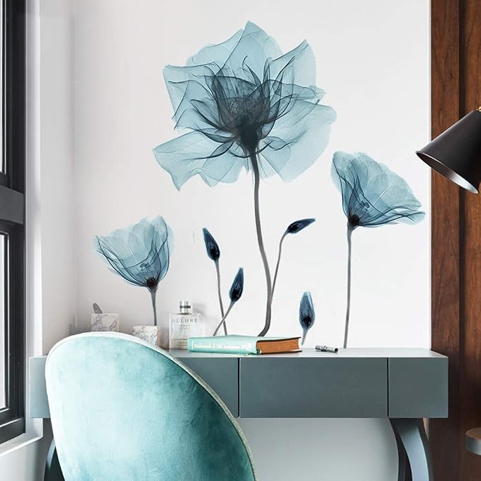 Blue Flower Wall Decals Peel and Stick Removable Decal Stick DIY Wall Stickers Murals Home for Bedroom Living Room Classroom Office - Image 5