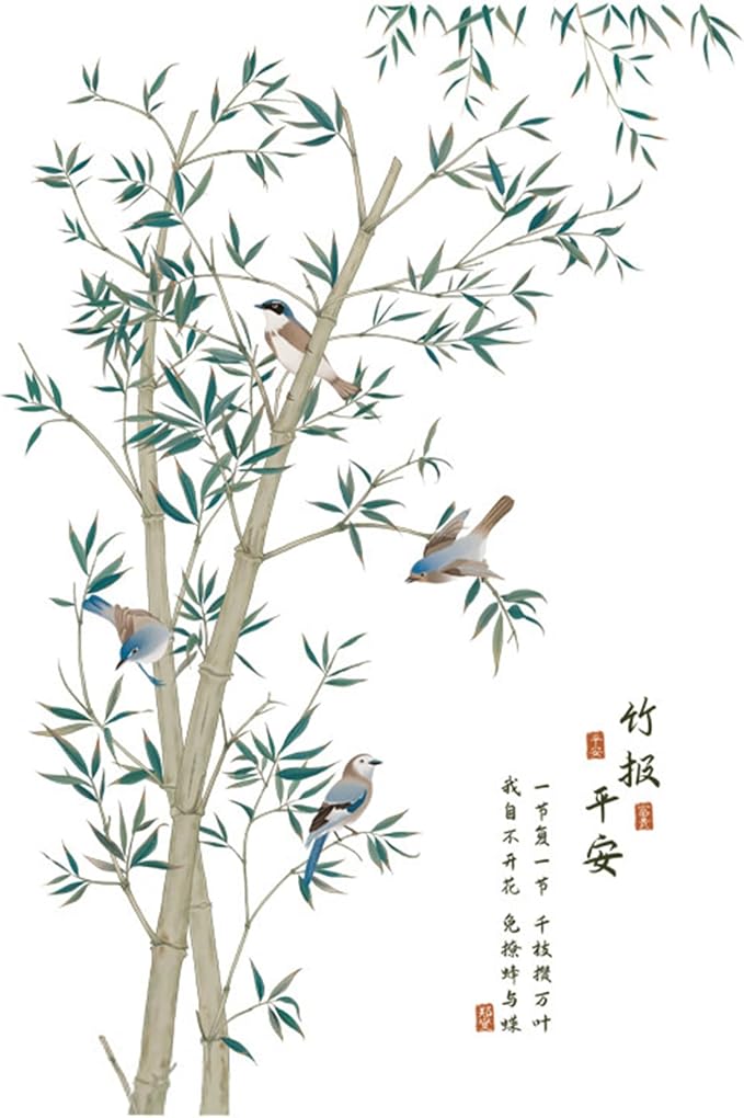 Large Ink Bamboo Wall Stickers, Removable DIY Green Plants Birds Murals Bamboo Decal Peel and Stick Wall Decal 3D Wall Art Stickers Home Decor for Gilrs Bedroom Nursery Rooms Living Room - Image 7