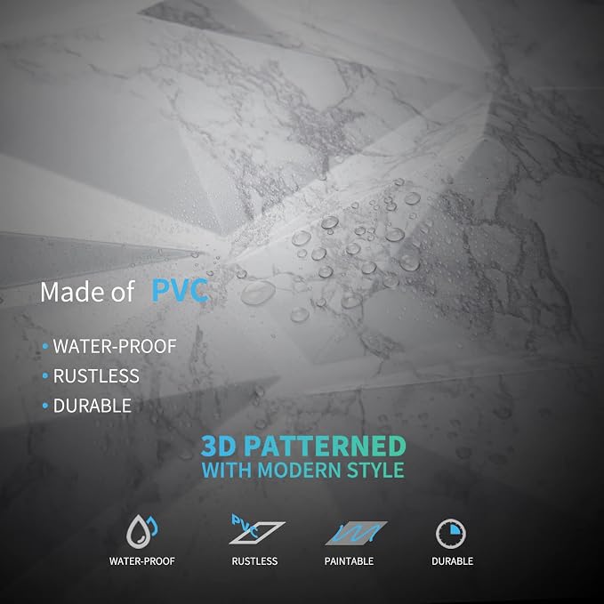 Art3d Textures 3D Wall Panels Glossy White Marble Diamond Design for Interior Wall Decor Pack of 12 Tiles 32 Sq Ft (PVC) - Image 6