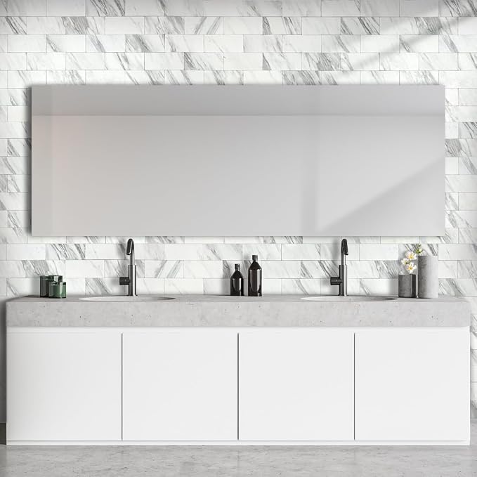 AULIGET 100-Piece White Marble Look Peel and Stick Backsplash Wall Tiles, 3" x 6" PVC Faux Stone Stick on Tile for Backsplash Kitchen, Bathroom, Laundry Room, Camper, Fireplace - Image 6