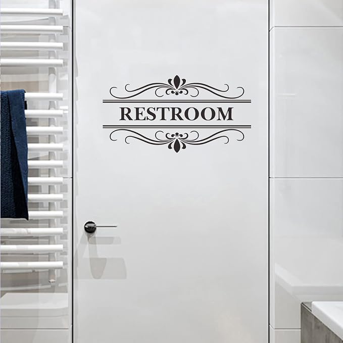 Restroom Sign Wall Decal Vinyl Stickers | Removable, Cute Art Design, DIY Sticker Mural, For Restroom Bathroom Washroom WC Toilet Door Decoration - Image 3