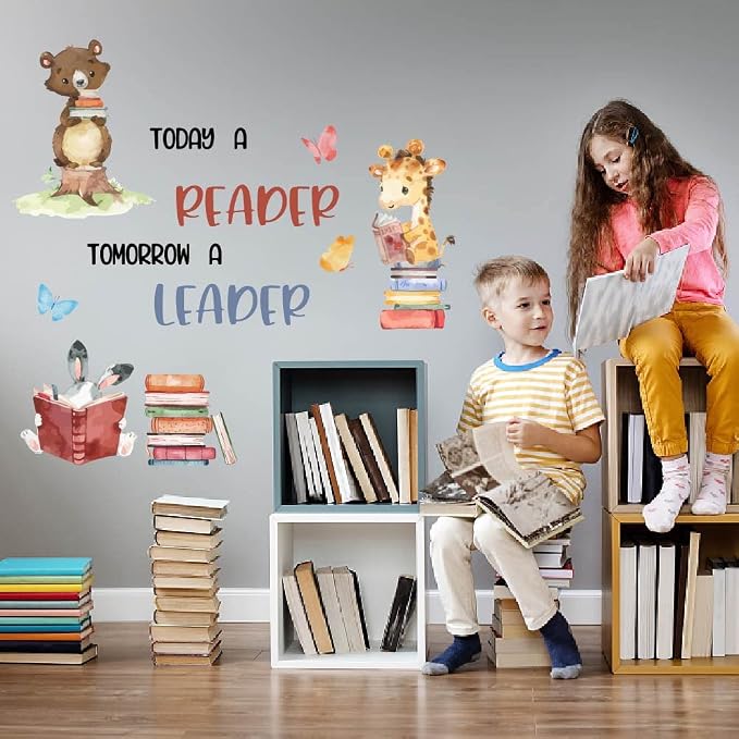 SUPERDANT Animals Reading Book Wall Sticker Inspirational Wall Decal Peel and Stick Classroom Vinyl Art Decals Read Corner Decor for Nursery Library Kids Room Study Room Decoration Back to School - Image 3