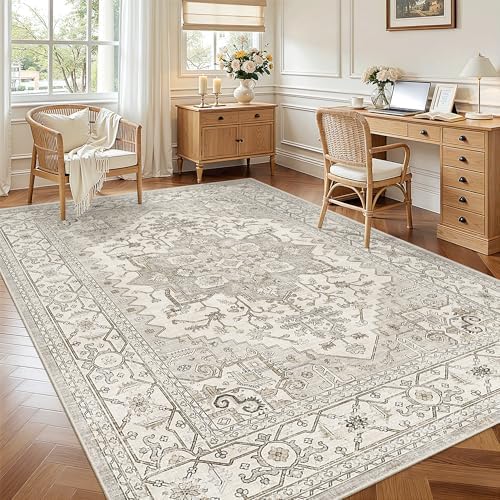 Madane 6x9 Area Rugs for Living Room, Vintage Washable Rug, Beige/Brown by Madane